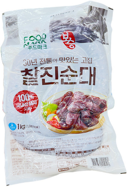 [냉장] 청정원 푸드마크 찰진순대 1kg, 1개