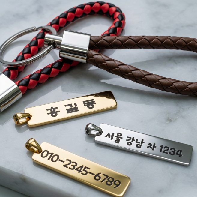 마크앤키 차키 오토바이 미니 키링 분실방지 전화번호 각인 양면각인 사은품고리증정, 실버, 1개