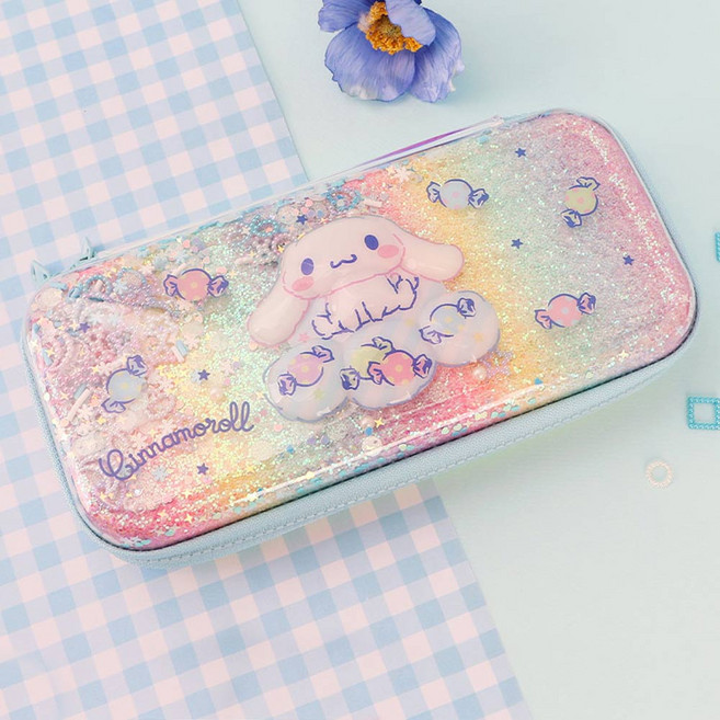 산리오 반짝이는 펄 블링 시나모롤 레인보우 입체 파우치 EVA 하드 케이스 필통, 1개, BLUE