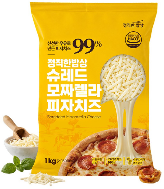 정직한 99% 모짜렐라 치즈 1kg 쭉 늘어나는 고소함 대용량 피자치즈, 1개