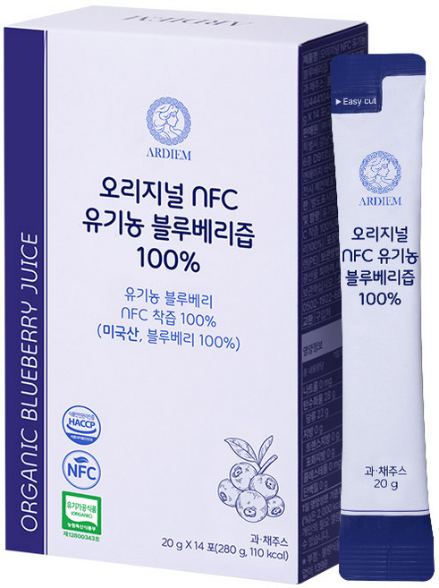 아르디엠 오리지널 NFC 유기농 블루베리즙 100% 14포, 1박스, 280g