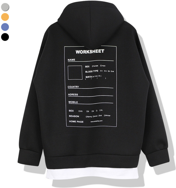 오마보이 남성용 워크시트 이중 레이어드 네오플랜 후드티