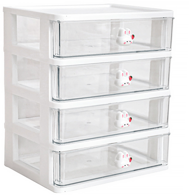 토끼 & 돼지 미니 서랍 ( 3단 / 4단 ) 투명 정리 수납함, DP_토끼서랍 (화이트), 1개