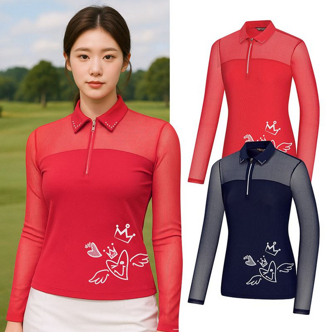 BTR 비티알 여성 골프 메쉬 긴팔 카라 집업 티셔츠 BSC496RT7W