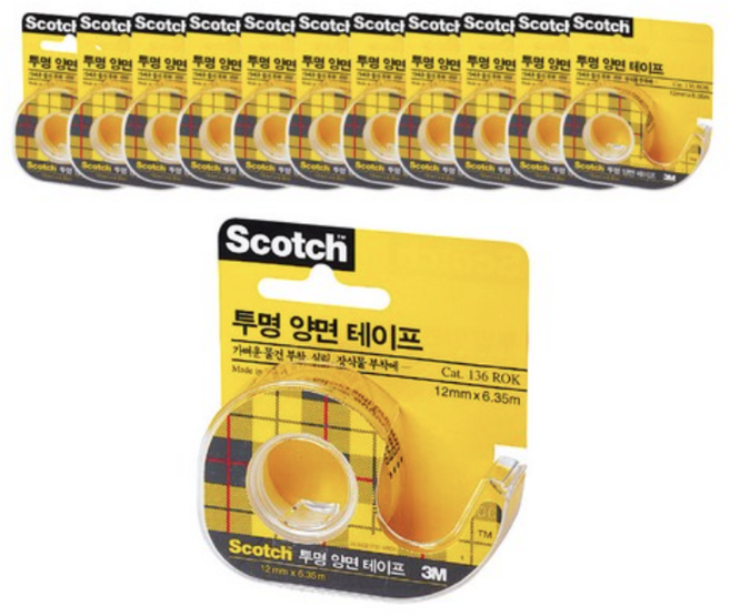 쓰리엠 스카치 투명 양면 테이프136 12mm x 6.35m, 혼합 색상, 60개