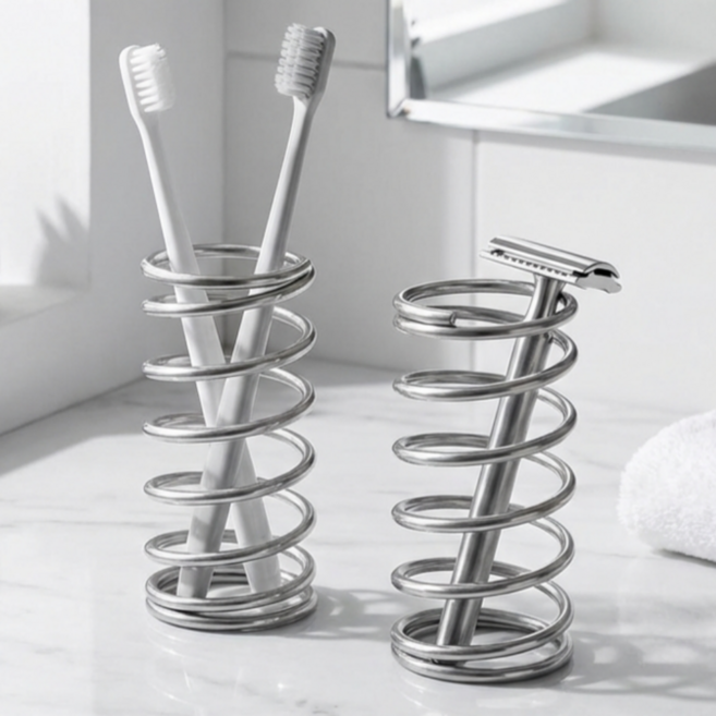 울창울창 화장실 칫솔 꽂이 스텐드 양치걸이, 실버, 2개