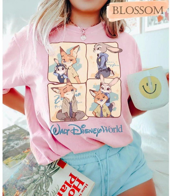 주토피아 닉 주디 코튼 오버핏 캐릭터 티셔츠