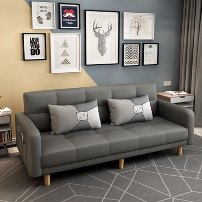 TixPra 폴딩 고양이발톱가죽 소파 거실 리클라이너 겸용 쇼파베드, 다크그레이