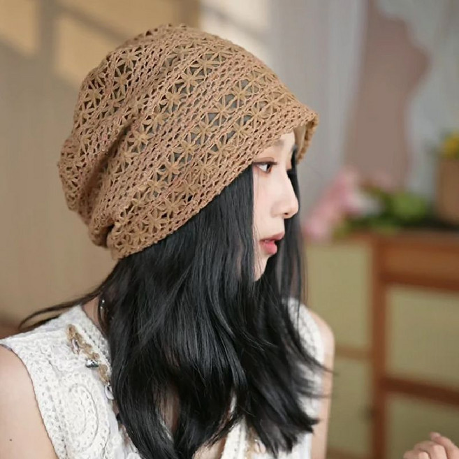 Makone 여성 베이직 니트 모자 루즈핏 메쉬 통기성 좋은 봄 여름 얇은 펀칭 비니