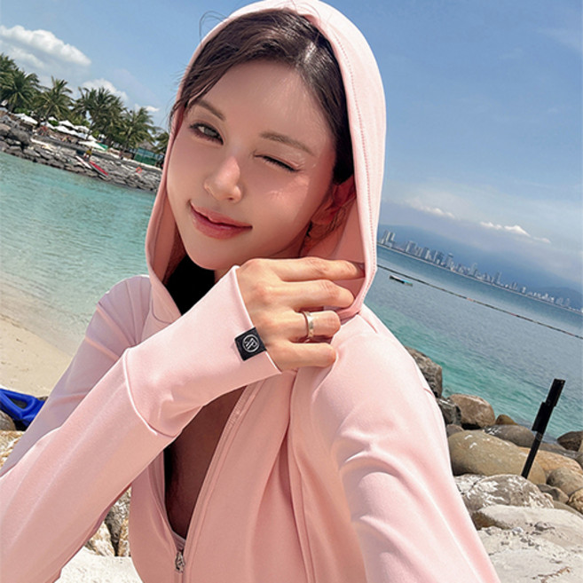 [자체제작] 비바럽 후드 집업 래쉬가드 여성 수영복 긴팔 SW20275F, 핑크/L[66]