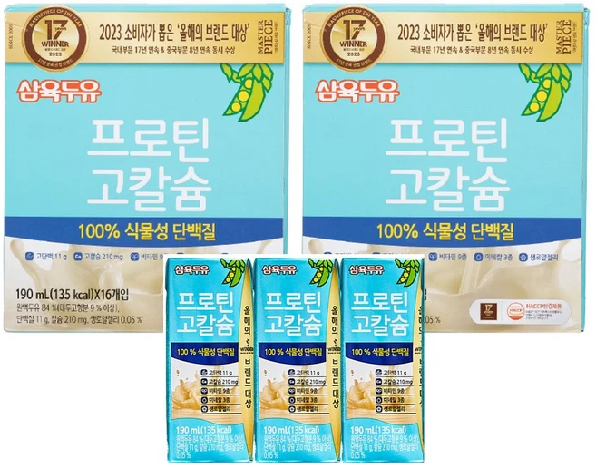 삼육두유 프로틴 고칼슘 100% 식물성 단백질 일반두유 190ml 16개입, 32개 - 쿠팡