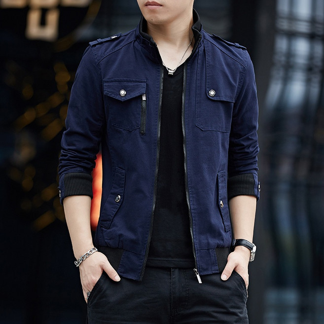 秋冬薄款/加絨加厚多口袋工裝夾克 水洗純棉外套 棒球服外套男 空軍壹號棒球外套 敎練夾剋 防風外套【台灣現貨】