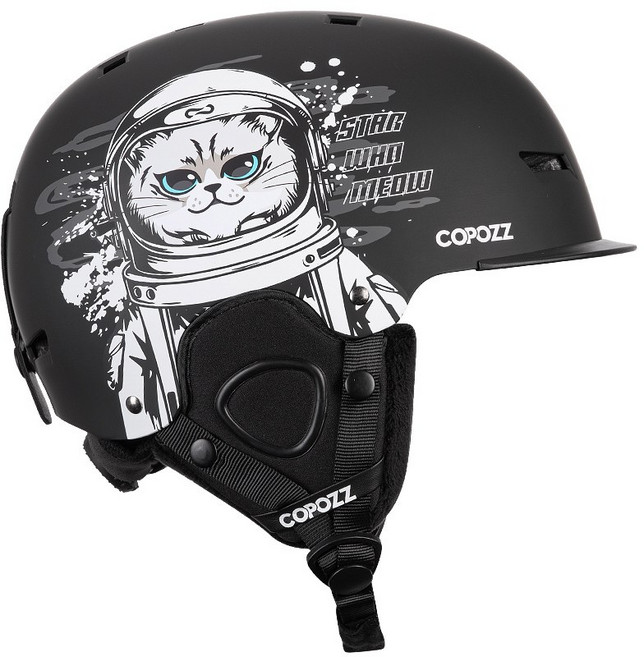 COPOZZ 새로운 스키 헬멧 덮힌 충격 방지 를위한 사이클링 스노우 보드 스포츠, 엘, Bla space cat