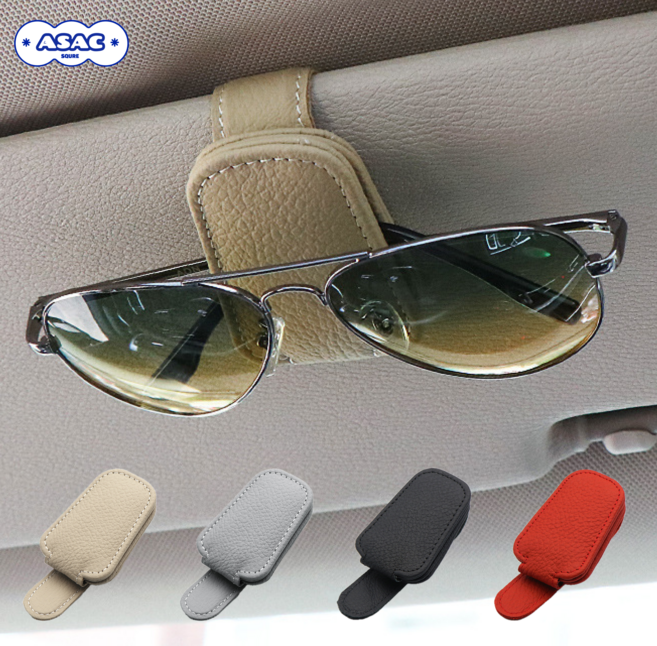 자동차 선바이저 선글라스 가죽 클립 아삭스퀘어, 1개, 레드