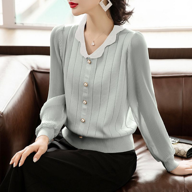 봄 가을 중년 여성 니트티 패션 긴팔 블라우스 엄마 얇은 니트 YLP
