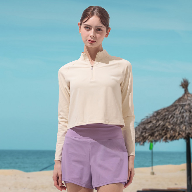 에어워크서프 여성래쉬가드세트 2피스 크롭 반집업 티셔츠+3부 반바지 레깅스 YAWe5260+YAWe4115