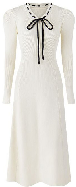 여성 긴팔 원피스 봄 가을 캐주얼 코디 롱치마 여자 프렌치 슬림 브이넥 니트 원피스 LJX