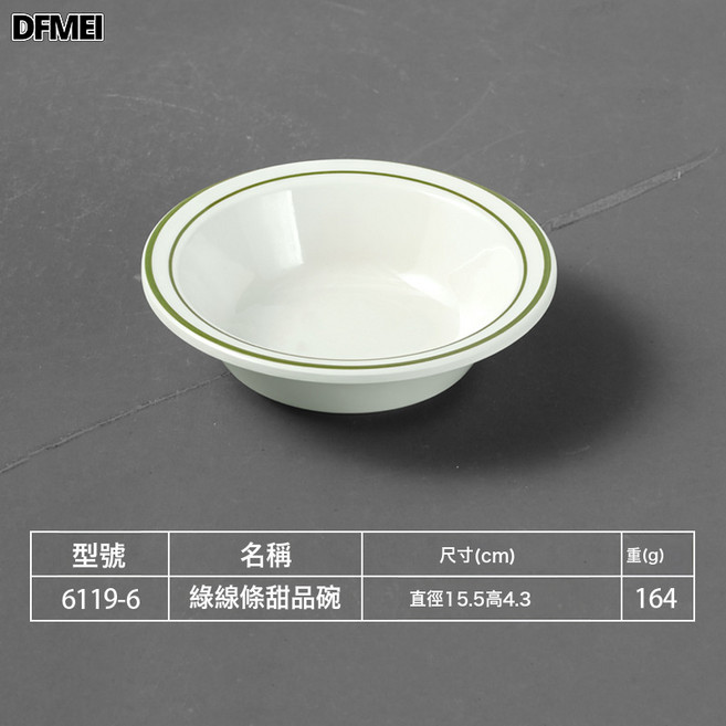 DFMEI 密胺綠線仿瓷圓形菜盤火鍋店餐廳備菜盤牛肉盤小吃甜品碗冰沙芋圓, 1個, 6119-6中號甜品碗, 參考詳情