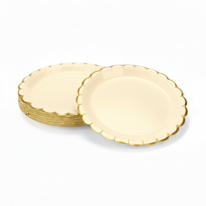 파티팡 생일파티 홈파티 일회용 테이블용품 골드라인 파티접시 18cm 50입 [베이지] (고급 감성 테이블세팅 필수템), 1개