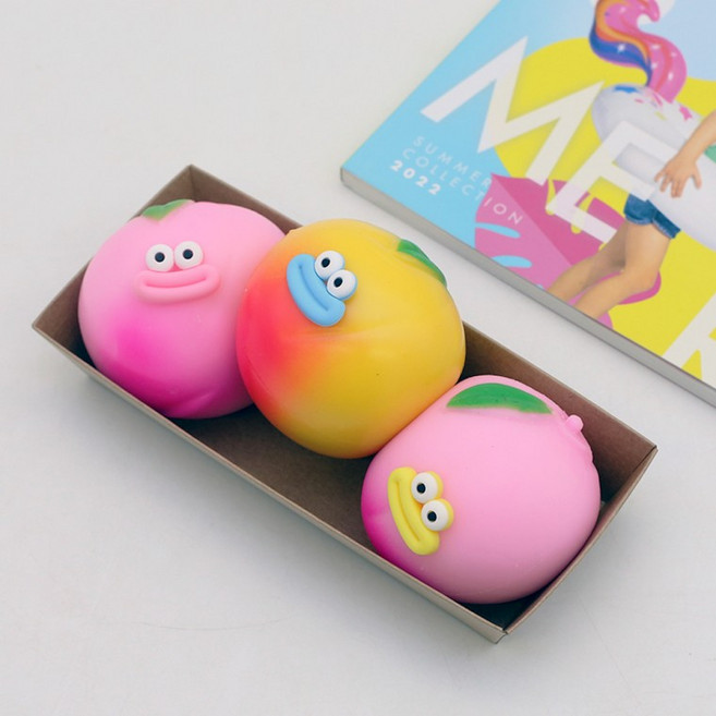 말랑폭신 스퀴시볼 쫀득이 스트레스볼 촉감놀이 장난감 빵쑥이 복숭아, 1개, 색상랜덤