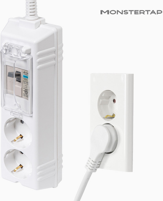 몬스터탭 국산 4000W 고용량 고전력 에어컨 건조기 세탁기 멀티탭 슬림 납작 플러그, 1개, 배선차단 2구 화이트, 3m