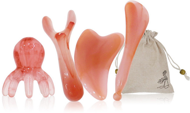 다르앤 괄사 마사지 4종세트 두피 바디 얼굴 콧대 승모근 종아리 전신 마사지기, 괄사4종, 1세트