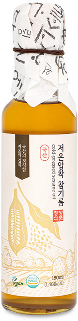 국산 통참깨 100% 저온압착 참기름, 1개, 180ml