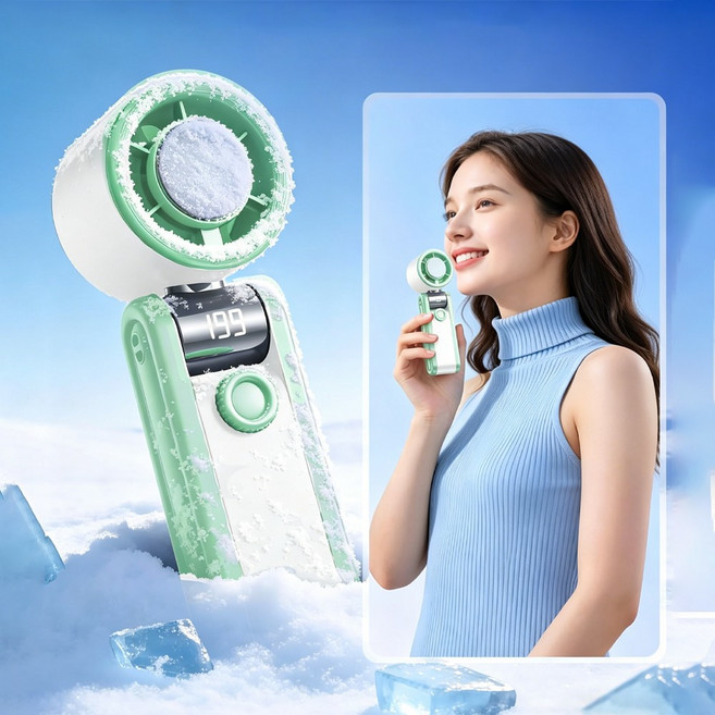 Klym 캠핑 아웃도어용 다용도 이동식 접이식 급속 냉각 에어컨 미니 휴대용 선풍기, 초록색, Y30