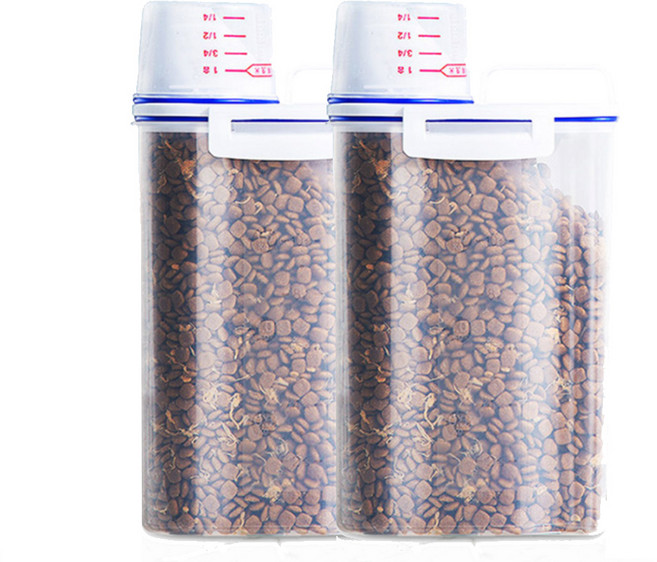슈슈펫 반려동물 사료보관통 2.5리터 + 계량컵, 투명, 2.5L, 2개