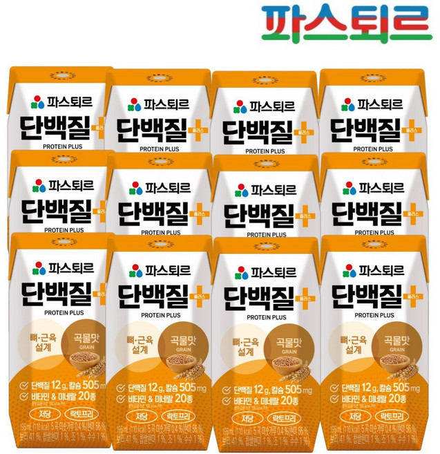 (대영) 파스퇴르 단백질 플러스 곡물맛 프로틴음료, 195ml, 12개