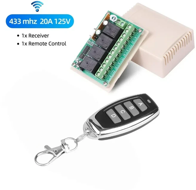 433MHz 범용 무선 리모컨 스위치 DC 12V 10A 4채널 릴레이 수신기 모듈 및 RF, 03 1 RC and 1 Receiver
