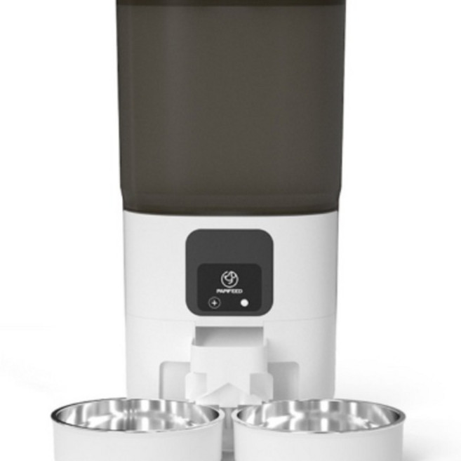 자동급식기 고양이 강아지 사료 자동 배식기 급식기 급여기 앱연동 모니터링 대용량, 1개, 1_이중 그릇 자동급식기 버튼형 화이트 7L, 1000ml