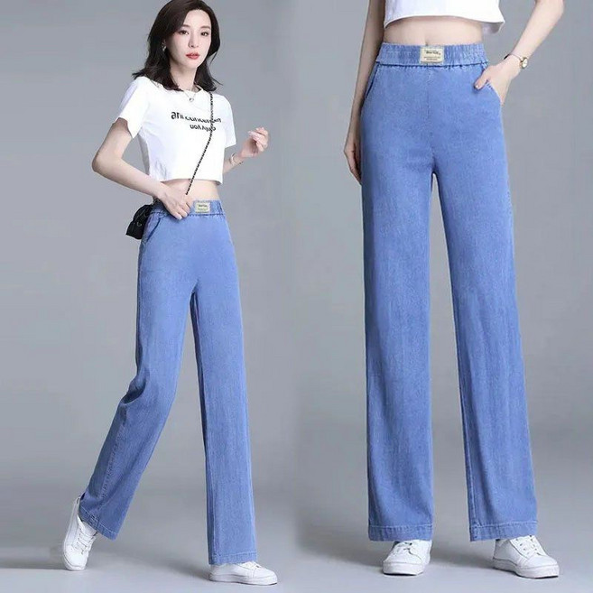 미중 여성 여름 뉴 얇은 냉장고 와이드 하이웨스트 하감 날씬 박시 텐셀 데님 바지 cxyy