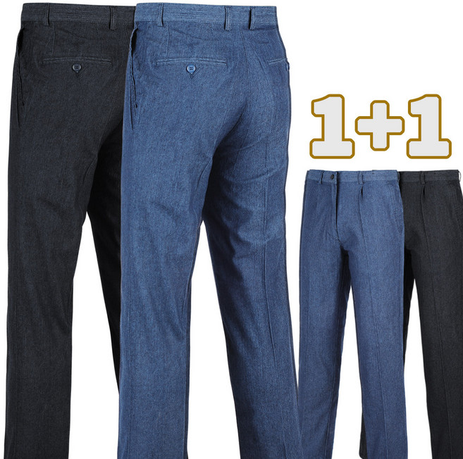 1+1 춘추 스판 작업복 청바지 블루 블랙 데님 원턱 라인 빅사이즈 44까지