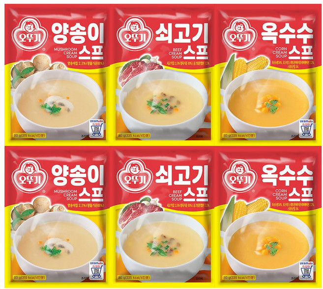 오뚜기 스프 80g 3종 2개씩(양송이+쇠고기+옥수수), 1세트, 480g