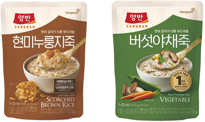 동원 양반죽 420g 현미누룽지죽5개＋버섯야채죽5개/총10개입/파우치형/영양죽/무료배송, 10개