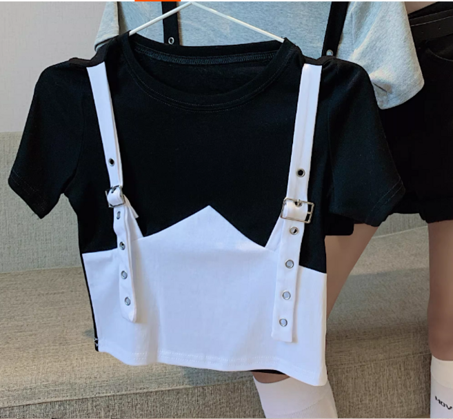 쌍천 하이웨스트 크롭반팔티 방송댄스 무대공연 치어리더 쇼트 반팔티 단체복 A26040106