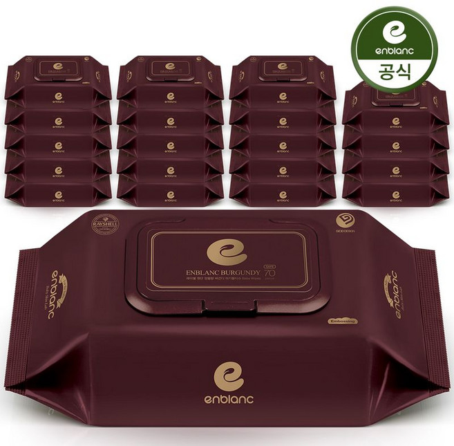 앙블랑 아기 물티슈 80gsm 세이프 버건디 캡형 70매X20팩, 20개, 70매, 80g