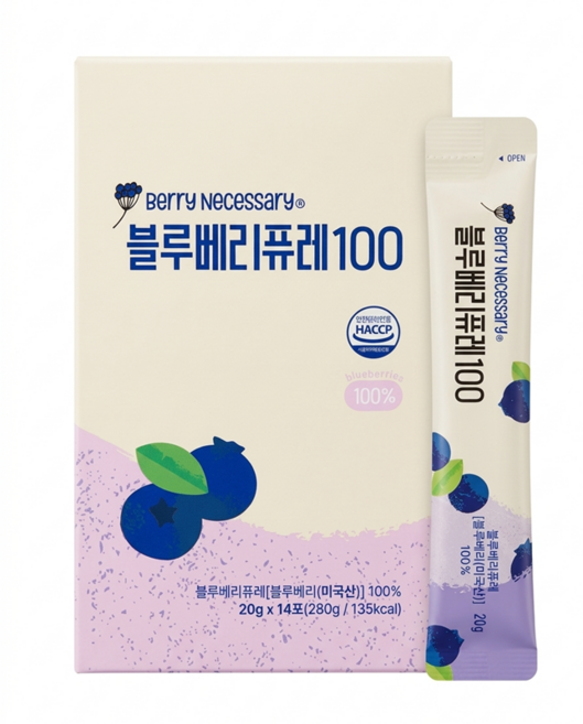 [공식판매처]리얼베린 블루베리 퓨레 100, 20g, 56개