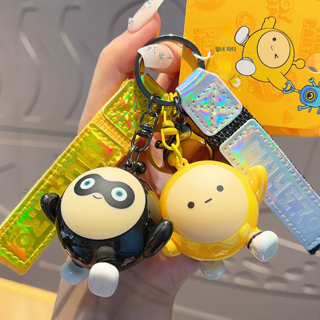 열쇠고리 걸이 세련된 여성 커플 피규어 인형 자동차 열쇠고리 작은 걸이 XX 브랜드에 적용, 에그파티[흑란+황란]2개입