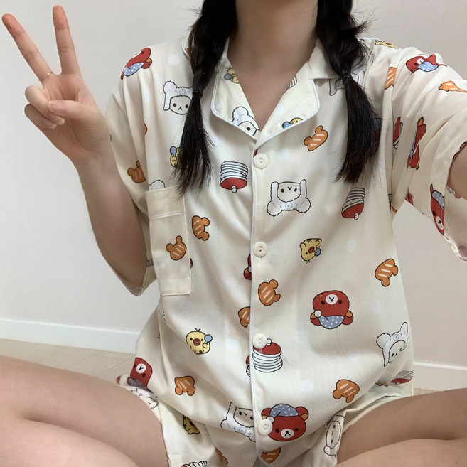 [주문폭주/귀여움주의!] 옐로우 리락쿠마 곰돌이 여름 반팔 반바지 잠옷 세트 파자마파티 홈웨어 수학여행 집순이 생일선물