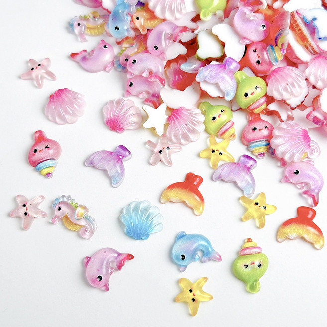 바다 파츠 해양 컨셉 데코덴 레진 공예 네일 아트 탑꾸 재료 미니 돌고래 조개 불가사리 해마, 1개