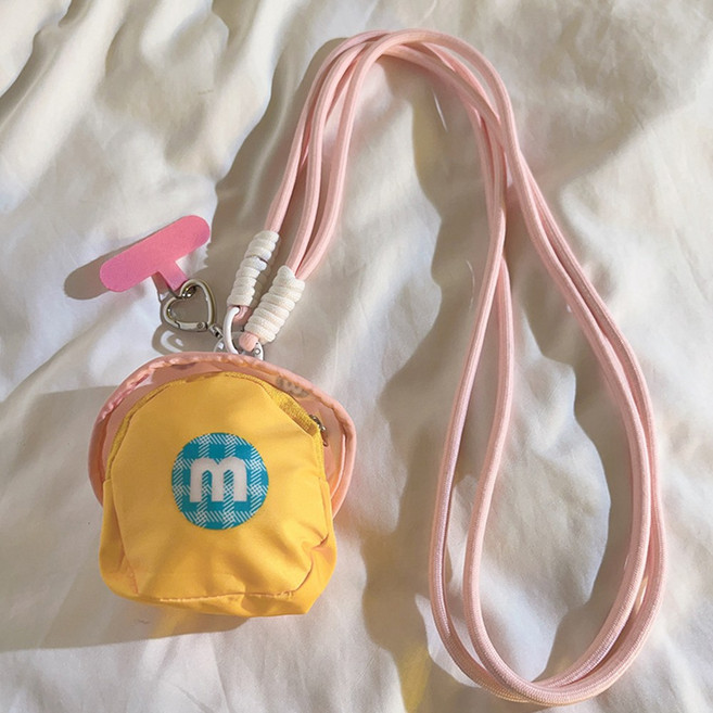 레모토 파우치 핸드폰 스트랩 가방 도난방지 목걸이줄, 1개, 옐로우+핑크