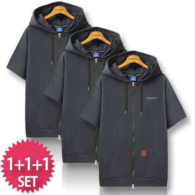 블루포스 바럿티 반팔 후드집업 1+1+1 세트 [3장 묶음] 오버핏 반팔티 [국내생산]