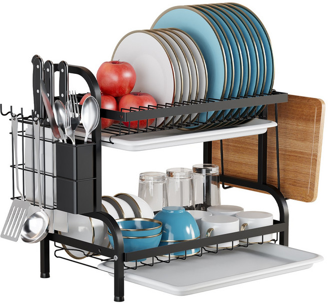 52cm 대용량화주방 다용도 식기건조대 그릇정리대 풀세트, 1개, 블랙, 2단