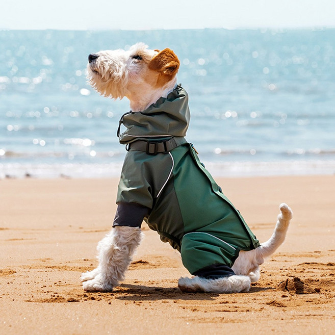 담다펫 강아지 전신우비 비옷 레인코트 캠핑옷 아웃도어, 1개, 카키