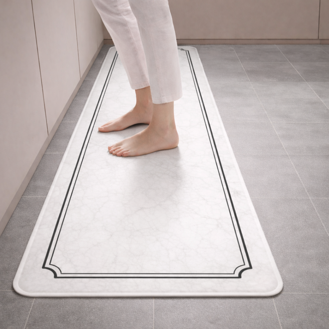 솜솜스퀘어 유럽풍 마블 대리석 문양 규조토 주방 발매트, 블랙