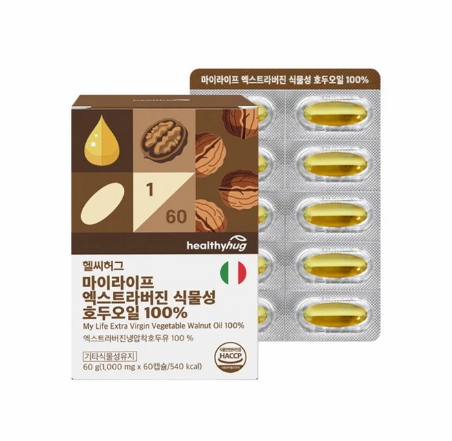 마이라이프 엑스트라버진 식물성 호두오일 캡슐 100% 오메가3, 1개, 60정 - 쿠팡