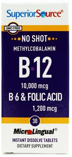슈페리어소스 B-12 메틸코발라민 비타민B12 10000mcg B6 엽산 타블렛 30정, 1개 - 쿠팡