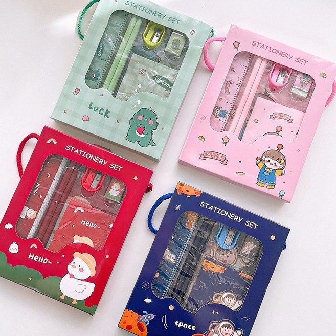 새학년 새학기 학용품 연필 자 지우개 문구 세트 단체 선물 답례품, 1개, G0073-캐릭터문구세트-핑크